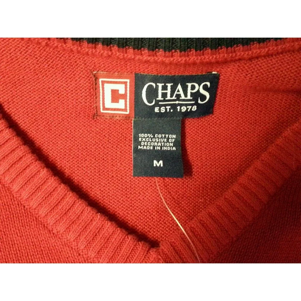 Chaps Sweater Vest Red 100% Cotton Preppy Grandpa Teacher Men's Size Medium - Picture 3 of 7